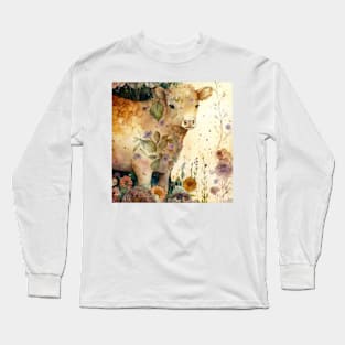 Cow, Watercolor Farm Animals Long Sleeve T-Shirt